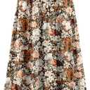 Womens Ruffle Maxi Skirts:High-Waist Elastic Pleated Long Skirt-Summer Casual Boho Flowy Skirts with Drawstring (Flowers-coffee Floral)