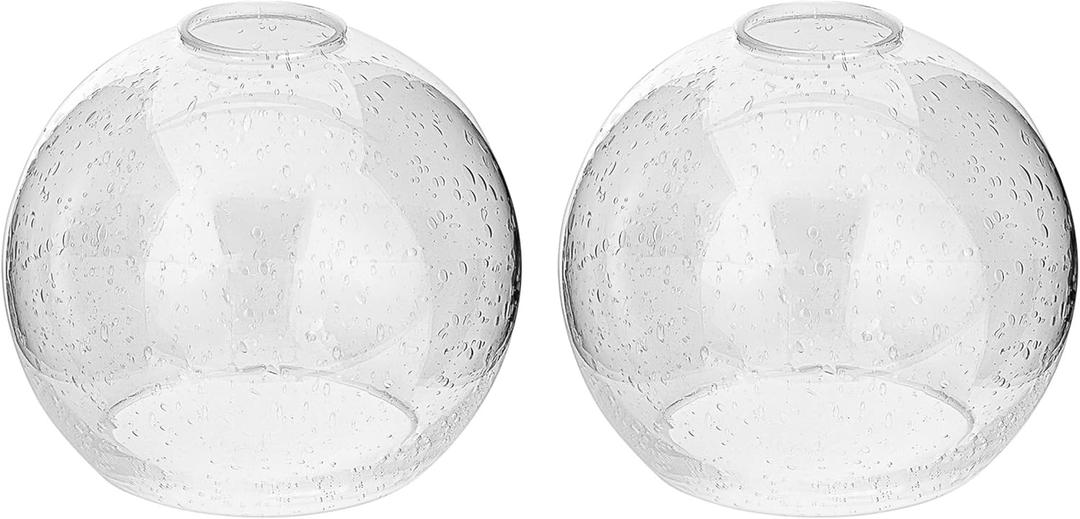 Handblown Clear Seeded Glass Globe Shade  1.65" Fitter Opening  Replacement Lamp Shade for Pendant Lights, Chandeliers, Wall Sconces, Vanity & Ceiling Fixtures (2 Pack)