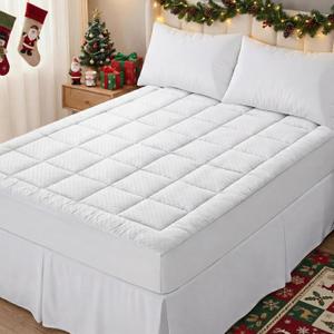 OLANLY Queen Quilted Fitted Mattress Pad  Soft Pillow Top Mattress Topper, Down Alternative Fill, Cooling Comfort Breathable Mattress Cover, Machine Washable Deep Pocket Mattress Protector, White