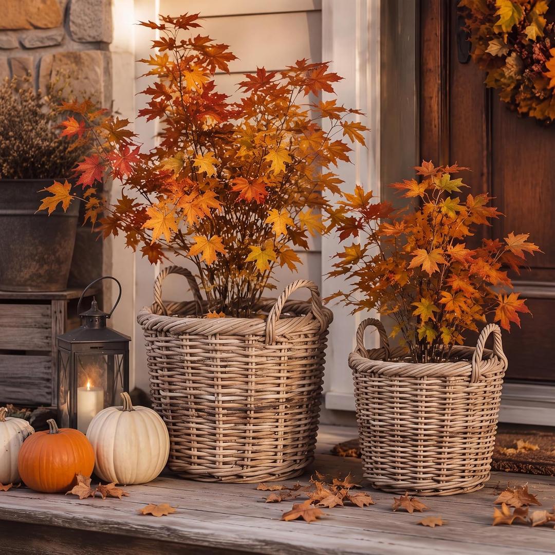 2 Pcs Fall Woven Basket Planter, Rattan Basket, Autumn Wicker, 10, 8''