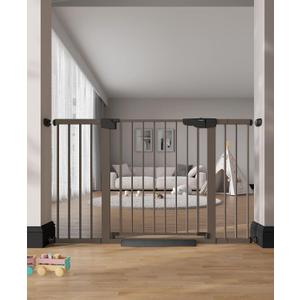 Cumbor 29.751.5" Extra Wide Baby Gate for Stairs, Pressure-Mounted Dog Gates for Doorways & Hallways, Auto-Close Walk-Through, No-Trip Design, Child Proof Safety, Dog/Pet Gate for Indoor Use, Brown