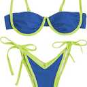 ZAFUL Women's Underwire Bikini Color Block Swimsuit Two Piece String Bikini Set Ribbed Frilled Bathing Suit(2-Royal blue,S)