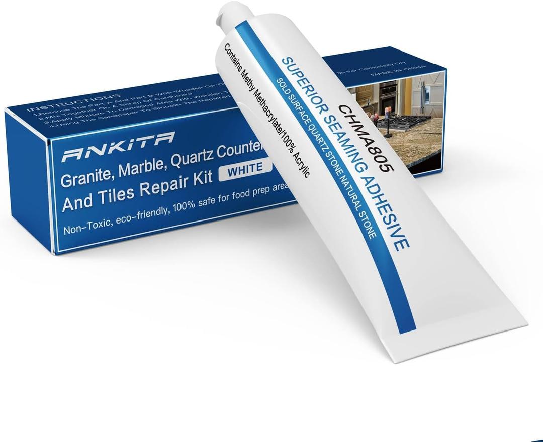 Quartz Countertop Repair Kit (White), Quick-Drying Quartz Repair Kit for Edge Chips, Cracks, Scratches, Nicks on Quartz, Granite, Marble, Porcelain and Other Natural Stone Surfaces (No. 01 White)