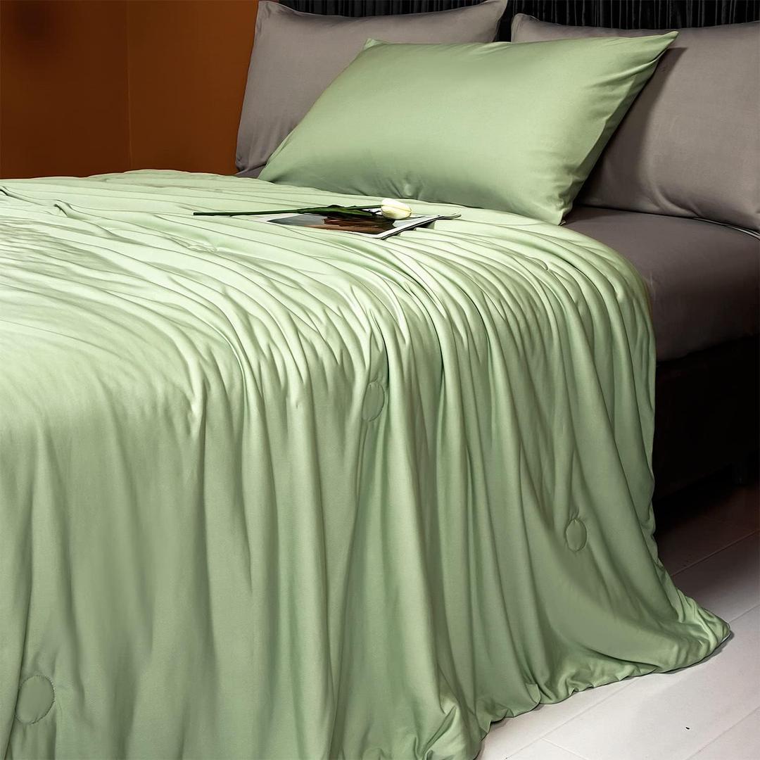 Cooling Blankets for Hot Sleepers - Cool Like Ice Cream Lightweight Blanket for Summer with Double Side Cold, Cooling Comforter, Quilt, Fabric for Bed (Queen Size 79" x 91" Green & Grey)