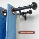 Matte Black Double Curtain Rods 28 to 48 Inch, Decorative Window Treatment Rods with Urn Finials, 1-Inch Front and 5/8 Inch Back Telescoping Rods