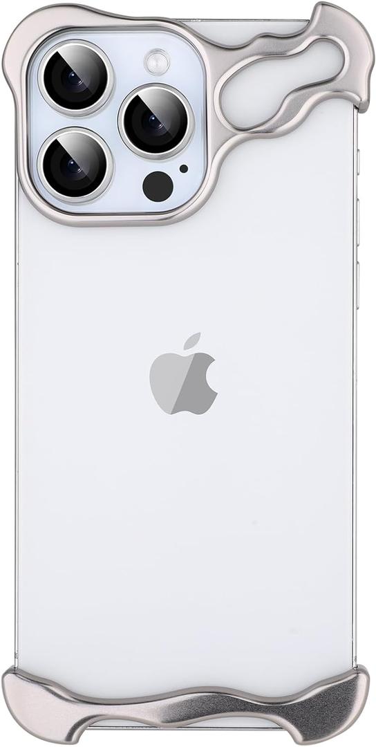 Frameless Phone Case Compatible with iPhone 15 Pro Phone Case Minimalist Protective Shock Absorption Aerospace Grade Aluminum Shells (Aluminum Silver) (iPhone 15 Pro, Aluminum Silver)