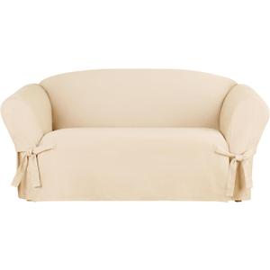 SureFit Heavyweight Cotton Duck Loveseat Slipcovers, Heavyweight Cotton Loveseat Cover, One Piece Design, Loveseat Cover with Seat Elastic and Adjustable Corner Ties, Natural