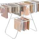 SONGMICS Clothes Drying Rack, with Sock Clips, Metal Laundry Rack, Foldable, Space-Saving, Free-Standing Airer, with 2 Height-Adjustable Gullwings, Indoor Outdoor Use, Silver and White ULLR052W01