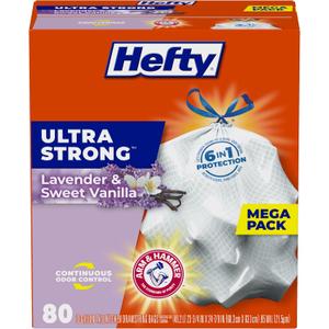Hefty Ultra Strong Tall Kitchen Trash Bags, Lavender & Sweet Vanilla Scent, 13 Gallon, 80 Count