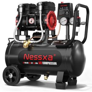 10 Gallon Ultra Quiet Air Compressor, Oil-Free Air Compressor Tank with Two Quick Couplers, 2HP 8.76 CFM@115PSI Pressure 70dB Electric Air Compressor for Woodwork Nailing, Garage, Auto Repair