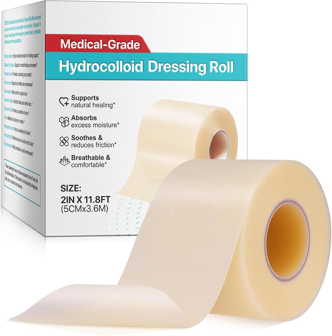 Hydrocolloid Roll Bandages 5CM x 3.6M Large Self-Adhesive Wound Dressing - Hydrocolloid Bandages for Blisters, Pressure Sores - Waterproof First Aid Tape, Cut to Size, 1 Roll