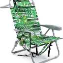 Backpack Beach Chair 330lbs, 5-Position Lay Flat with Cooler Bag | Palm leaves tropical design, heavy duty reclining sand chair for beach, poolside & outdoor vacation, padded headrest, Oversized