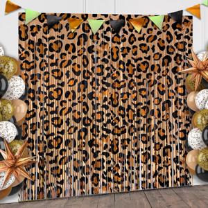 Cheetah Print Foil Fringe Curtains Birthday Decorations, 2 Pack 3.28 x 6.56 Ft Leopard Print Fringe Backdrop Cheetah Photo Booth Props Animal Birthday Party Decorations Favor Supplies