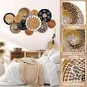 11 Pcs Boho Hanging Wall Basket Decor Handmade Woven Basket Wall Decorative Boho Wicker Baskets Placemats Round Farmhouse Bulrush Art for Rustic Home Decorations Christmas Gift(Stylish)