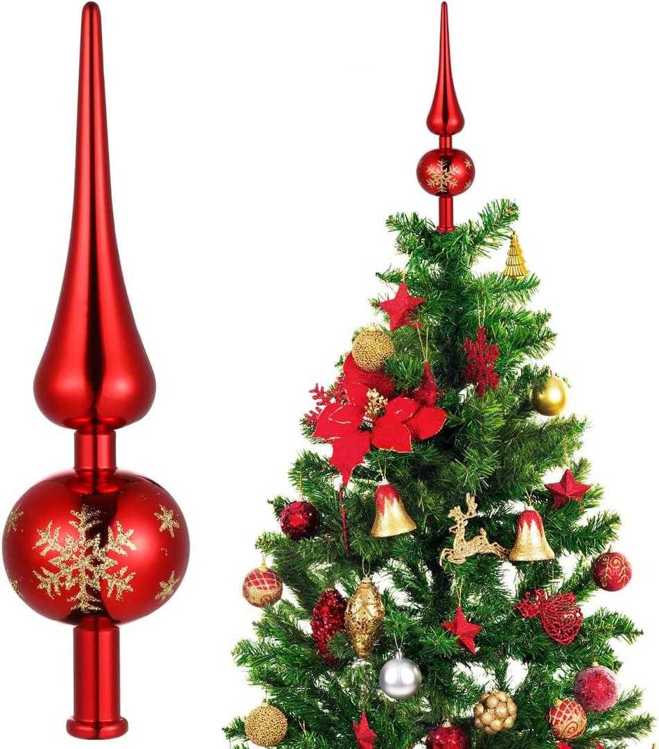 Gadpiparty Christmas Tree Toppers Vintage Plastic Tree Finals Metallic Tree Ornament Decorative Tree Topper for Xmas Holiday Decorations Red