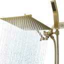 10 Inch All Metal Rain Shower Head With Handheld, High Pressure Dual Shower Head Combo With Adjustable Extension Arm, 70" Flexible Hose, 3-Way Diverter-Height/Angle Adjustable, Brushed Gold