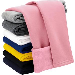 Auranso Girls Winter Warm Cotton Fleece Lined Leggings Thick Thermal Tights Pants (5-6 Years, Pink)