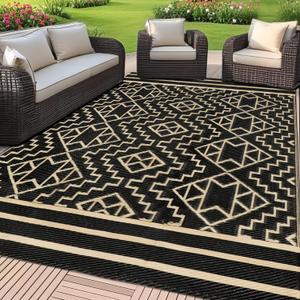 SAND MINE Reversible Mats, Plastic Straw Rug, Modern Area Rug, Large Floor Mat and Rug for Outdoors, RV, Patio, Backyard, Deck, Picnic, Beach, Trailer, Camping (5' x 8', Black & Beige) (5' x 8' (Rectangular), Bohemian Black & Beige)