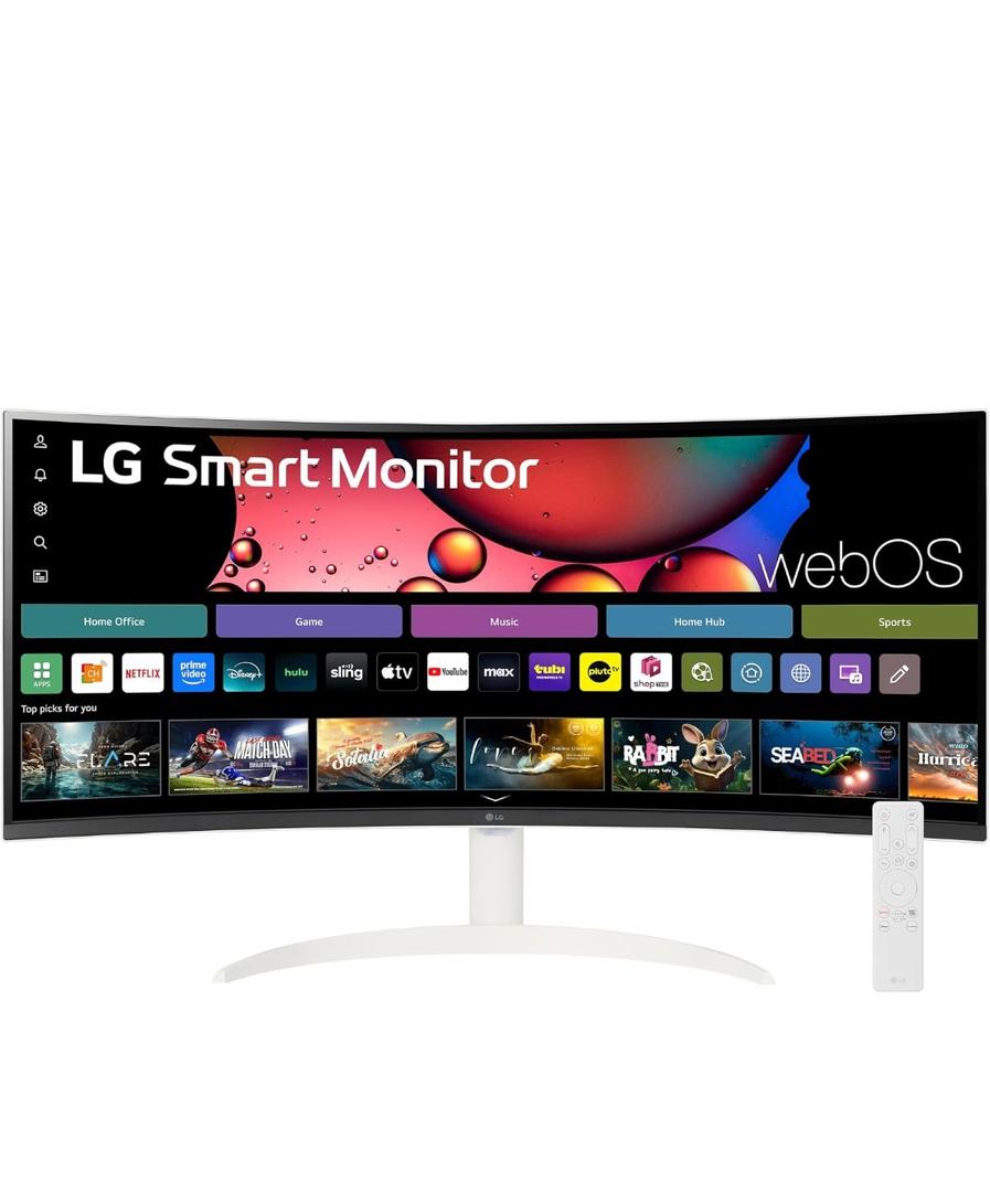 LG 34SR60QC-W 34-inch QHD (3440x1440) Curved Smart Monitor with Streaming, UltraWide Screen, webOS, HDR10, 100Hz, Built-in Speaker, AirPlay2, Screen Share, Bluetooth, ThinQ App, White