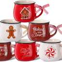Sawysine Christmas Coffee Mugs Set of 6, 12 oz Ceramic Mug Gift Holiday Hot Cocoa for Family Mom Woman Friend Farmhouse (Chic Style)
