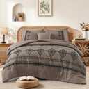 MaiRve Queen Size Comforter Set Taupe Grey, Embroidery Floral Western Boho Bedding Set, All Season 7 Pieces Bed in a Bag with Sheets, Pillowcases & Shams