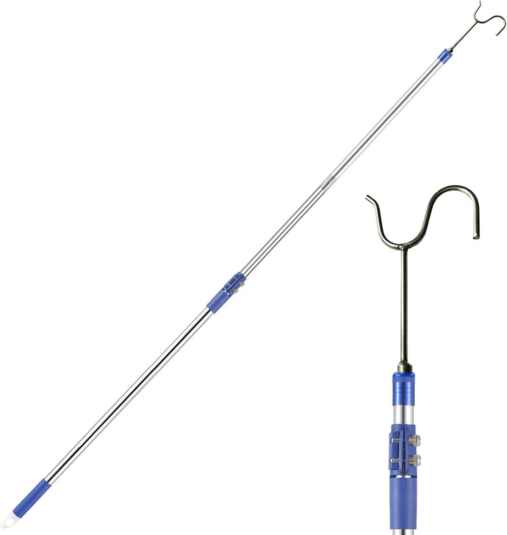 Clothes Hook Pole, 62" Extendable Closet Rod with Hook, Lightweight Telescoping Pole with Sponge Handle, Stainless Steel Tube S Hook for Reaching High Areas, Closet Extender for Hanging Clothe