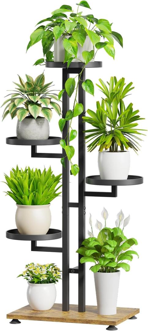 iDavosic.ly 4 Tier Plant Stand Indoor Outdoor, Tiered Corner Multiple Flower Pot Holder Shelf, Metal 34 Inch Tall Display Rack for Patio Porch Living Room Garden Balcony Bedroom, Black