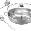 1set Stainless Steel Divided Hot Pot Lid Dual Handle Design for Induction Gas and Electric Stoves for Family Gatherings and Hot Pot Parties