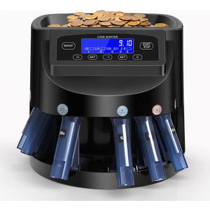 Coin Counter and USD Coin Sorter with LCD Display, Automatic Change Counter for 1 5 10 25 $1, 270 Coins/min, 300-Coin Capacity, Coin Sorter and Wrapper Machine for Fast & Accurate Sorting