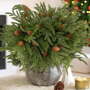 RICHMYC Christmas Branches Norfolk Pine Stems 17.7 Inch 12 Pcs, Artificial Cedar Pine Stems Faux Greenery Pine Picks for Vase DIY Garland Wreath Home Decoration