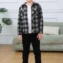 SANGTREE Boys and Mens Flannel Shirts Long Sleeve Button Down Plaid Shirts with Corduroy Collar (S)