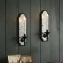 Vintage Wall Sconce Candle Holder, Black Bronze with Galvanized Metal Backplate, 16.14x4.92 Inch, Decorative Wall Mount, 2-Pack