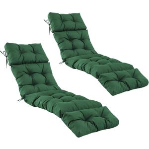 2 Pcs Chaise Lounge Cushions Outdoor,Waterproof & Fade Resistant Patio Lounge Chair Cushions for Outdoor Furniture, Chaise Cushion with Ties for Pool, Lawn and Beach, 75.1x22.8x4.7 Inch, Forest Green