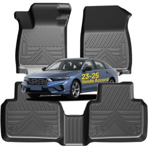 PWY Automotive Floor Mats for Honda Accord 2023-2025 2026 (Include Hybrid), TPE All Weather Car Mats Full Set, Custom Floor Liners for Accord, 1st & 2nd Row (3PCS), New Car Accessories, Black