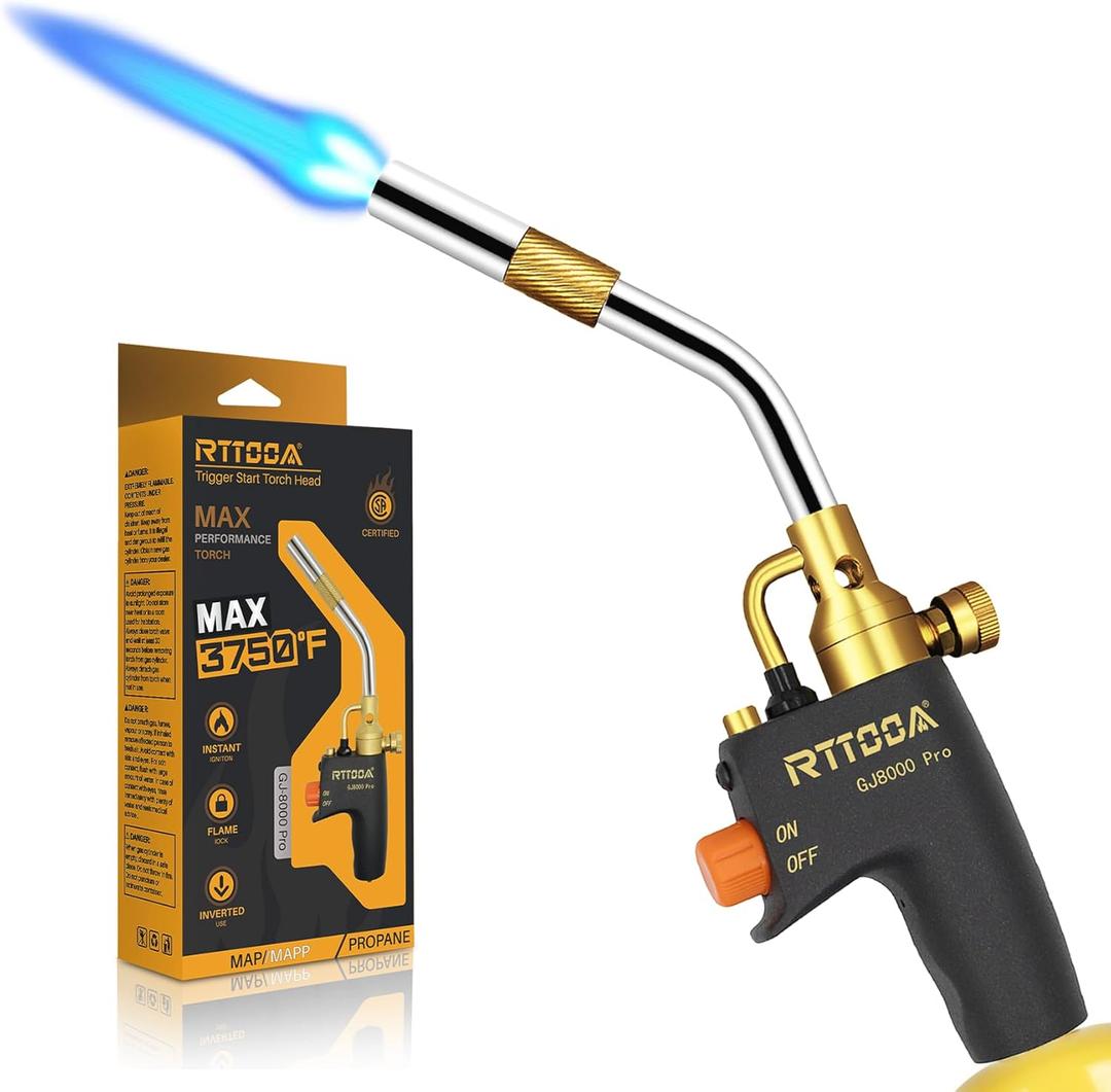 High Intensity Propane Torch Head Adjustable, GJ-8000pro Trigger Start Map/Mapp Gas Torch Kit with Self Ignition,Pencil Flame Welding Torch Fuel by MAPP, MAP/PROCSA Certified)