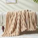 NEWCOSPLAY Super Soft Twin Blanket Brown Premium Silky Flannel Fleece 3D Ribbed Jacquard Lightweight Bed Blanket All Season Use Brown Ribbed, Twin(60"x80")