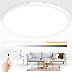 Modern 24'' Led Ceiling Light Fixture, Ultra Thin Flush Mount, Dimmable & 3000K/4500K/6000K Selectable, 48W 4800LM, White, for Bedroom, Kitchen, Dining Room, Living Room, Home Office, Hallway
