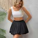 SCKTOO Women's Bubble Skirts Elastic High Waisted A Line Ruffle Casual Mini Skirt with Shorts Underneath (Black, S)