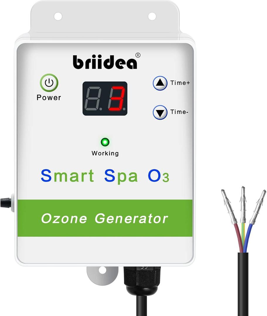 Spa Ozone Generator, Briidea Hi-Output Hot Tub Ozonator with Countdown Timer for Any Tubs or Spas, Non-Chemical, Increase Your Comfortable Bath