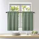 OWENIE Bob Green Kitchen Curtains 36 Inch Length Tier Curtain, Faux Linen Textured Small Cafe Curtains, Light Filtering Short Window Drapes for Bathroom Basement, Each 30W x 36L inch, 2PCS