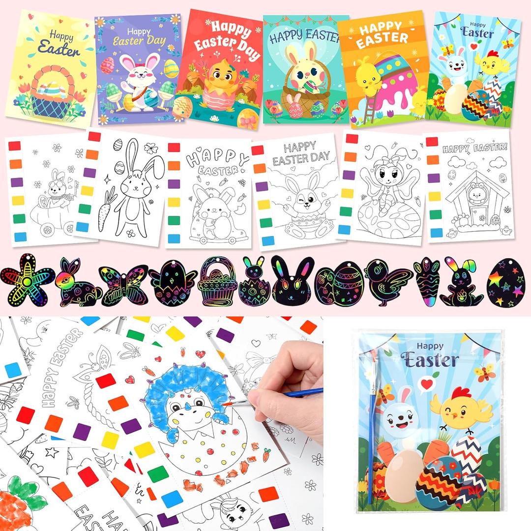Easter Reusable Water Coloring Book for Toddlers, 24 Pack Water Doodle Books Party Favors for Kids, Mess Free Water Painting Magic Paint Book, Easter Basket Stuffers, Educational Learning Gifts Toys
