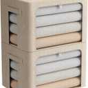 FHSQX 2 Pack Clear Window Storage Bins - Large Stackable Linen Fabric Storage for Clothes Foldable Container Organizer Set with Carrying Handles (Beige, 19.7x 15.7x 12.6 Inch)