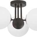 POCHETUI Soft Black 3 Lights Semi Flush Mount Ceiling Light Fixture, Frosted Glass Shade Vintage Close to Ceiling Light Fixture, Modern Flush Mount Light for Bedroom, Living Room Chandelier Lighting
