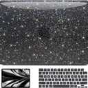 AKIT Compatible with MacBook Air 13 inch Case Sparkly 2025 2024-2022 M4 M3 M2 A3240 A3113 A2681, Glossy Glitter [Anti-Cracking] Hard Shell Laptop Case Cover for MacBook Air 13.6 inch 2025, Black