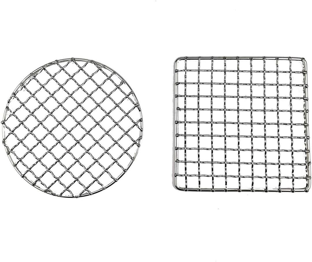 2 Peices Backpacker Bushcraft Grill Grate Stainless Steel BBQ Cooking Grill Mesh Campfire Grill Square Round for Camping, Backpacking, Hunting Fishing