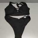 OYOANGLE Women's 2 Pieces Bikini Swimsuit Set Cute Heart Ring Textured Halter Bikini Swimwear (Medium, Plain Black)