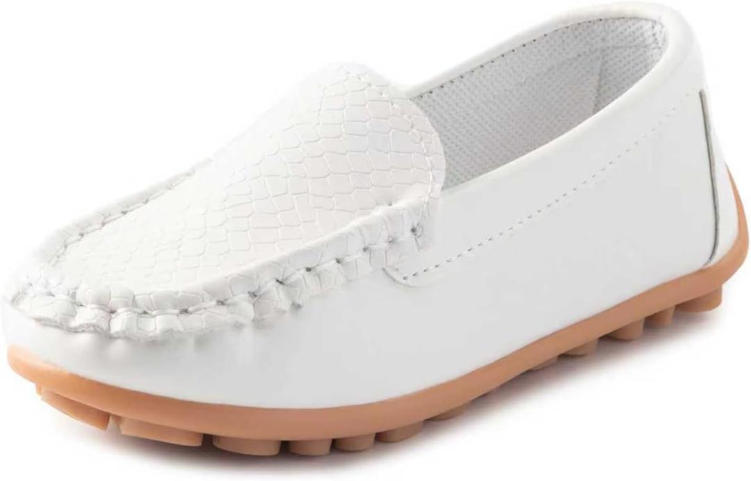 Boys Girls Loafers Dress Flats Slip-On Oxford Casual Moccasins School Walking Boat Shoes(Toddler/Little Kid/Big Kid) (White)