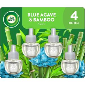 Air Wick Plug In Scented Oil Refill, Infused with Essential Oils, Plug In Air Fresheners for Home, Blue Agave & Bamboo, 4 ct (0.67 Fl Oz (Pack of 4))