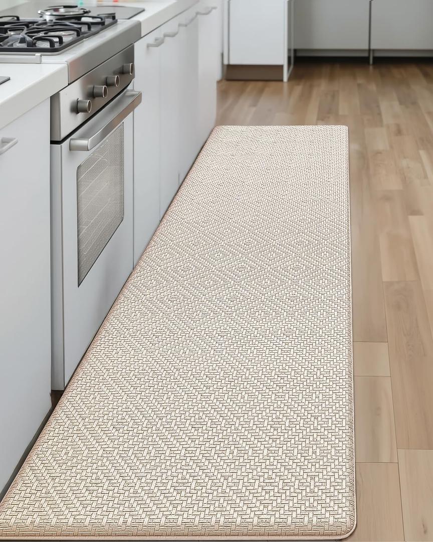 Color&Geometry Cushioned Anti Fatigue Mats for Kitchen Floor,Easy to Clean Non-Skid Waterproof Foam Padded Kitchen Rug for Sink,Office,Laundry, 17"x 59", Beige