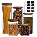 Flrolove Glass Canisters With Wooden Lids Kitchen Jars for Storage,Tea,Sugar and Coffee Container Set,Set of 5 Canisters for Candy, Cookie, Rice and Spice Jars